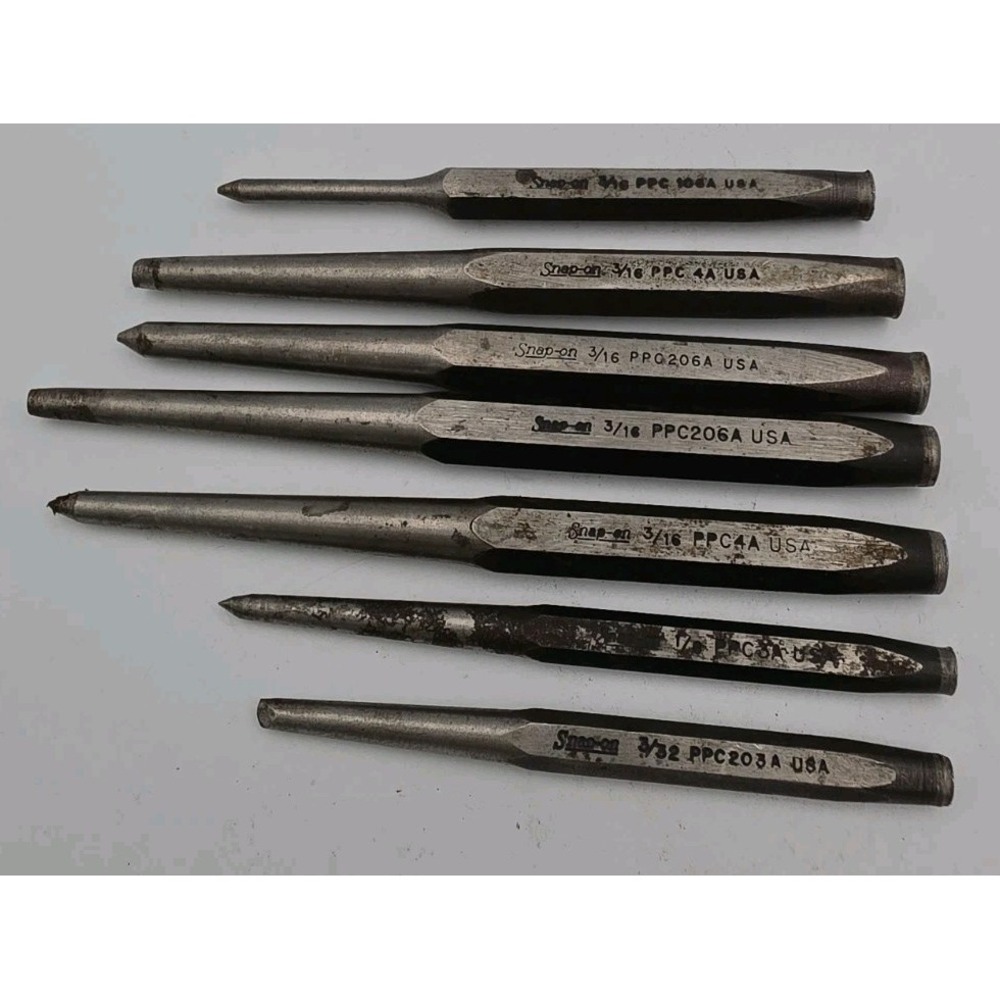Snap-on 7pc Punch Set Center Pin Tapered PPC USA Automotive Hand Tools